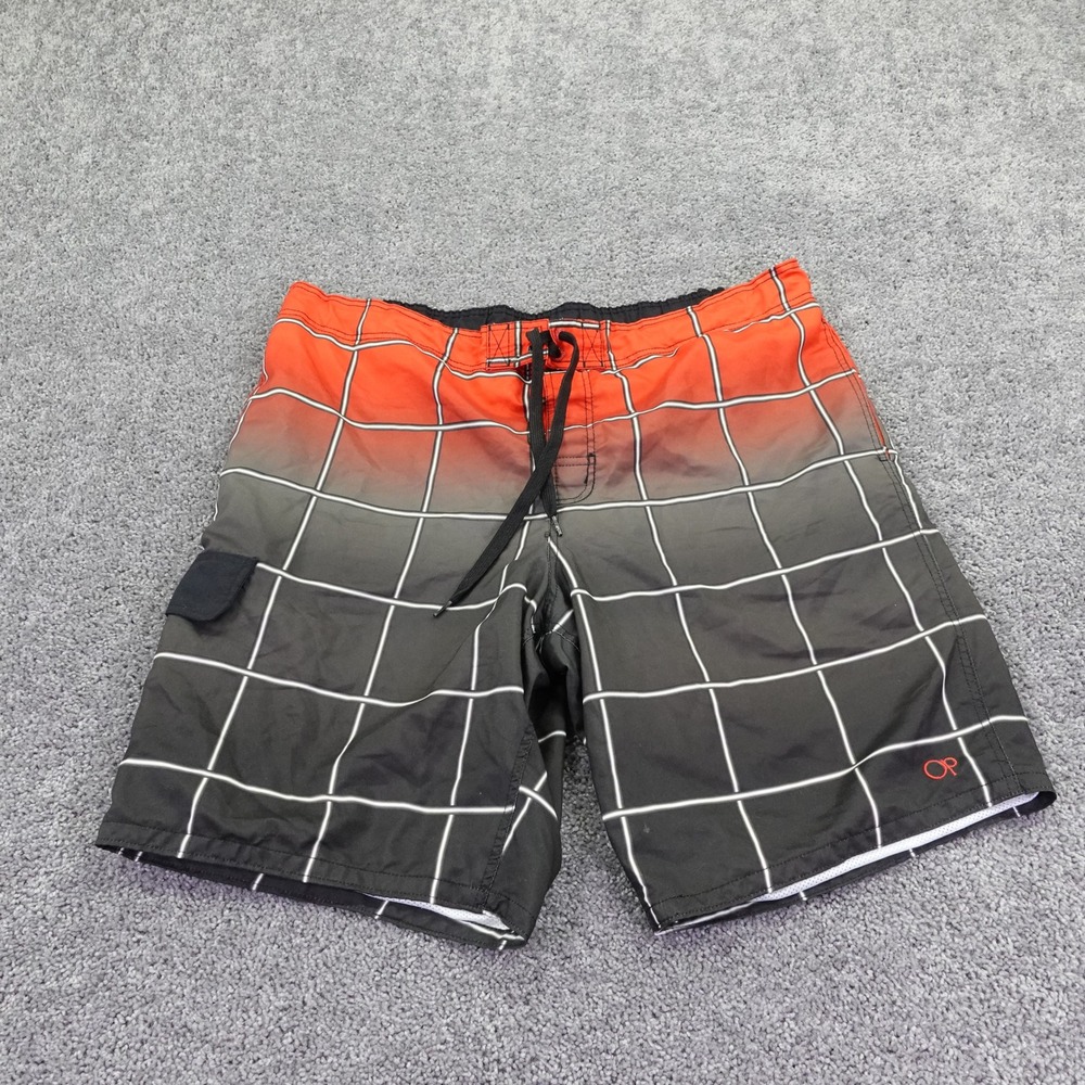 OP Board Shorts Mens Extra Extra Large Red Grid Ombre Swim Trunks